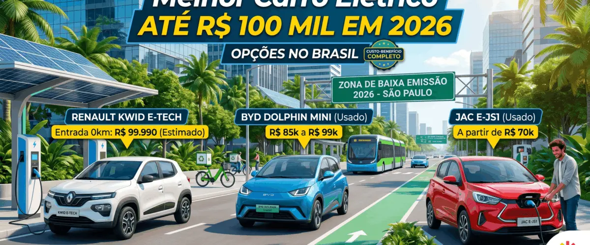 Melhor Carro Elétrico Até R$ 100 Mil em 2026: Opções no Brasil