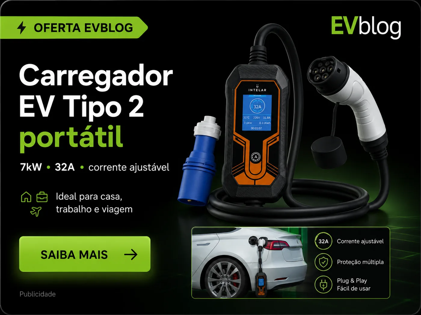 Carregador Portátil EV 7 kW