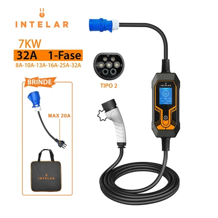 Carregador para Carro Elétrico Portátil Tesla BYD 7kW 32A Type 2 110V/220V