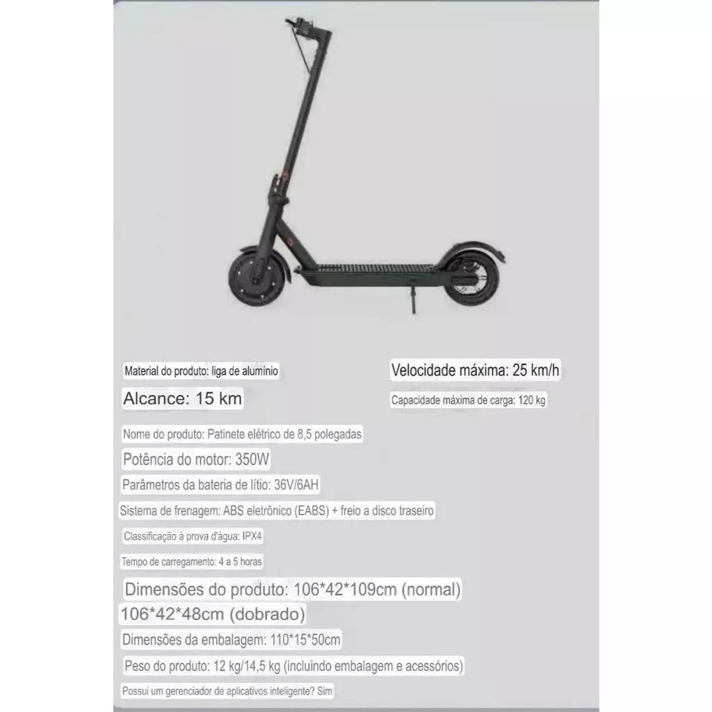 Patinete Elétrico Adulto 350W – Alta Velocidade, Bateria Longa e Suporta Até 150kg