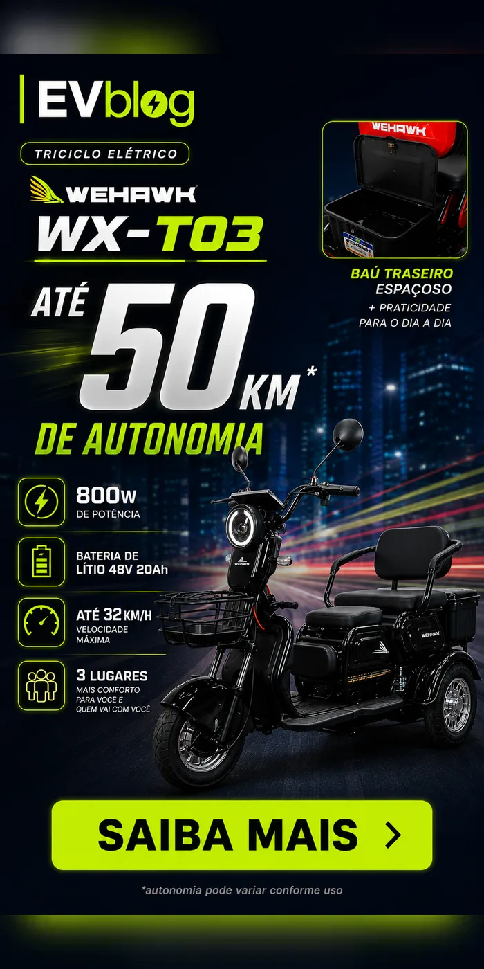 Triciclo Elétrico 3 Lugares WeHawk WX-T03 800W