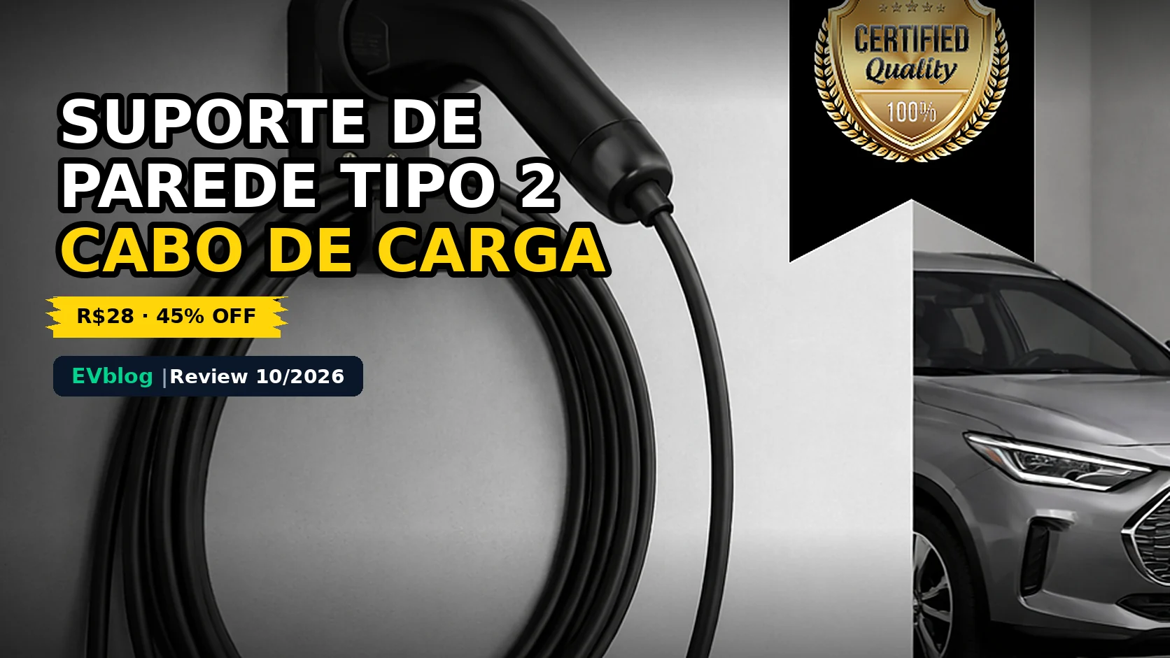 Suporte de Parede para Cabo de Carregador Tipo 2: R$ 28 com 45% de Desconto