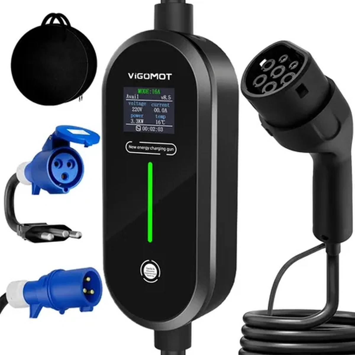 Carregador portátil de 7 kW 32A com conector Tipo 2
