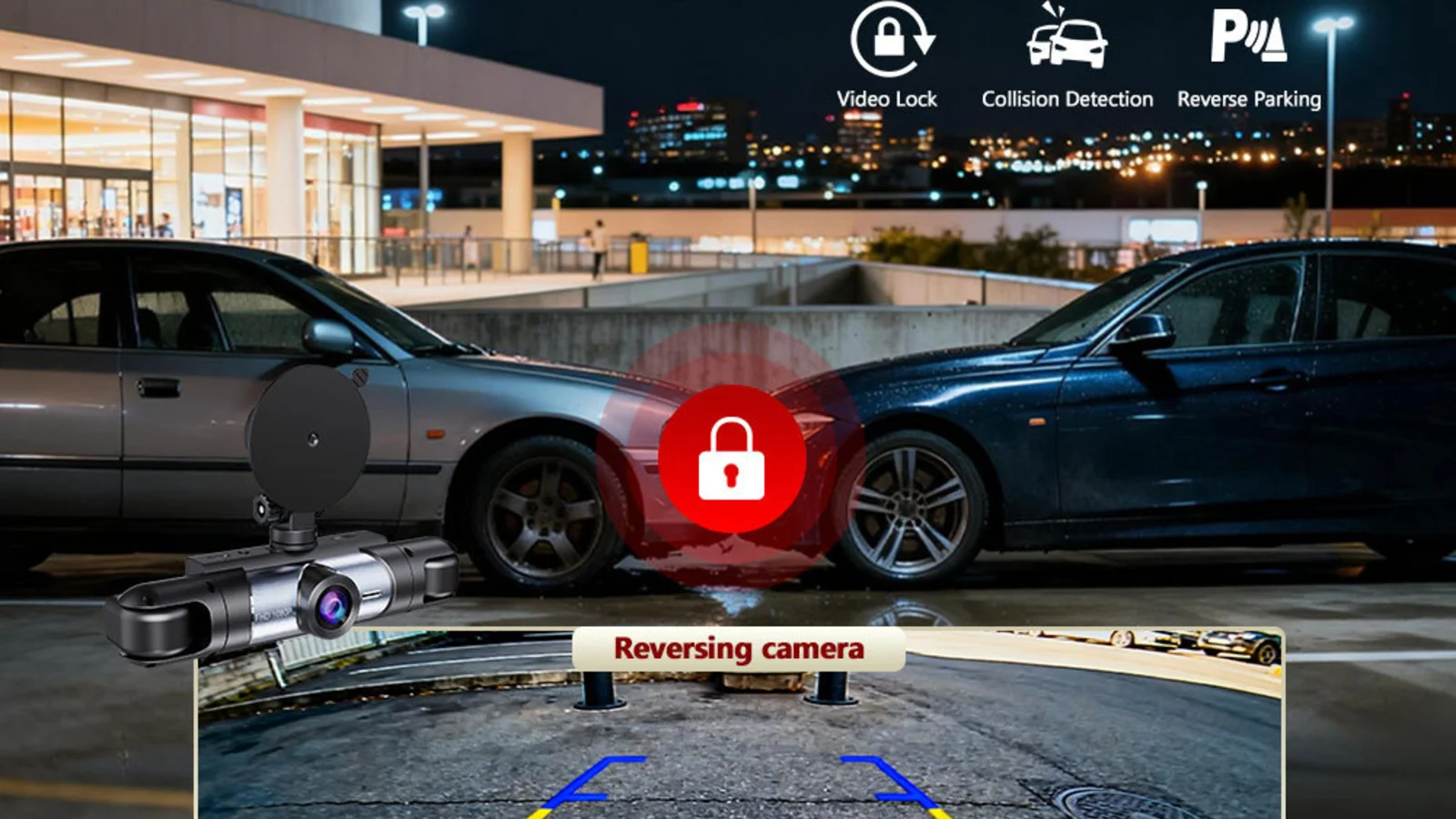 Sistema de dashcam de 4 câmeras com detecção de colisão e câmera de ré