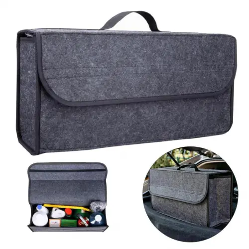 Organizador de porta-malas: feltro de R$ 80 ou bolsa compacta de R$ 23,59?