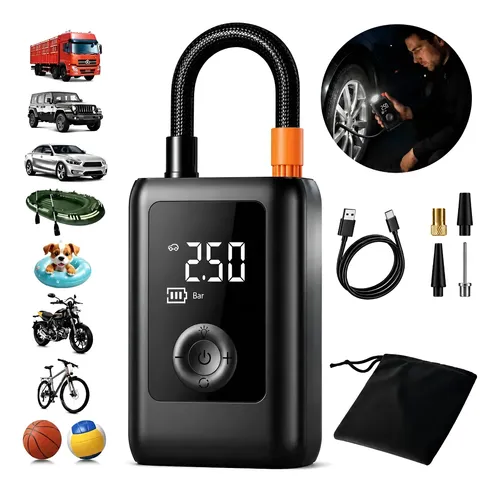 Mini compressor digital portátil com visor e bico de encaixe rápido