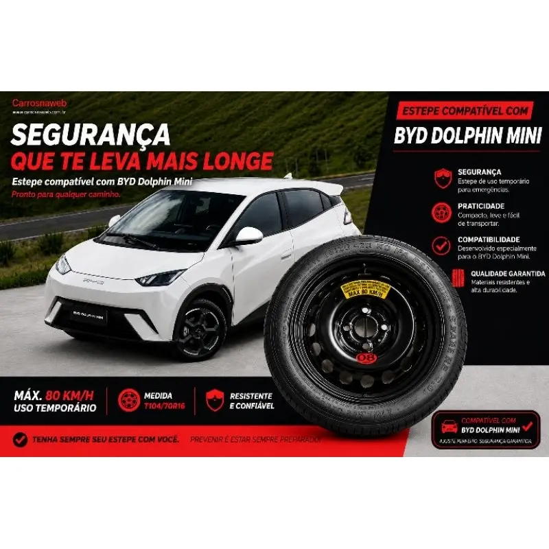 Kit estepe fino 175/70R16 com macaco para BYD Dolphin Mini e ORA 03