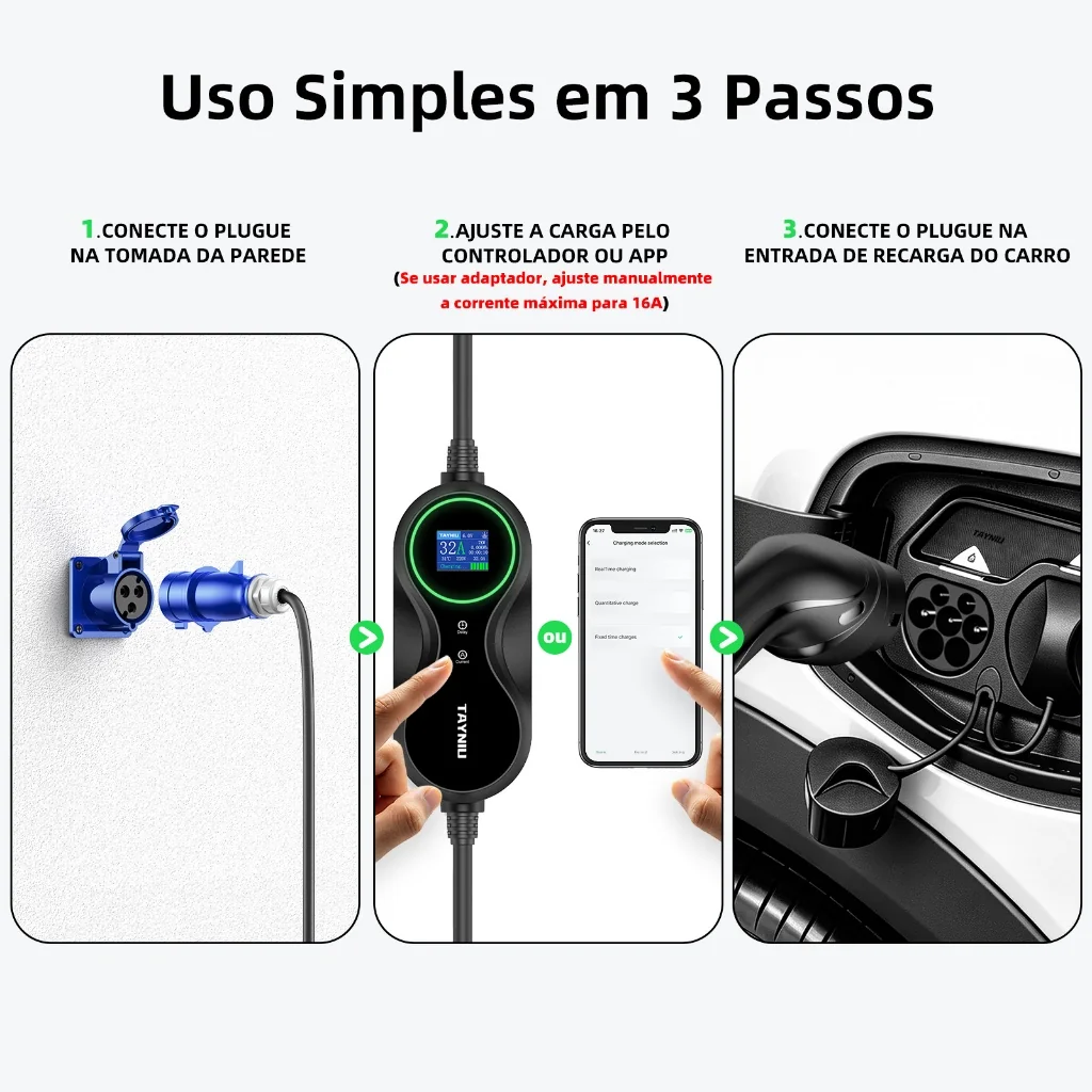 Sequência de instalação do carregador TAYNIU em três passos