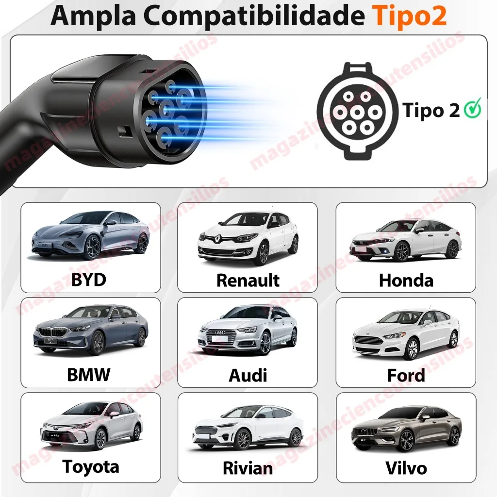 Wallbox 22 kW Wi-Fi com conector Tipo 2 e compatibilidade com carros elétricos